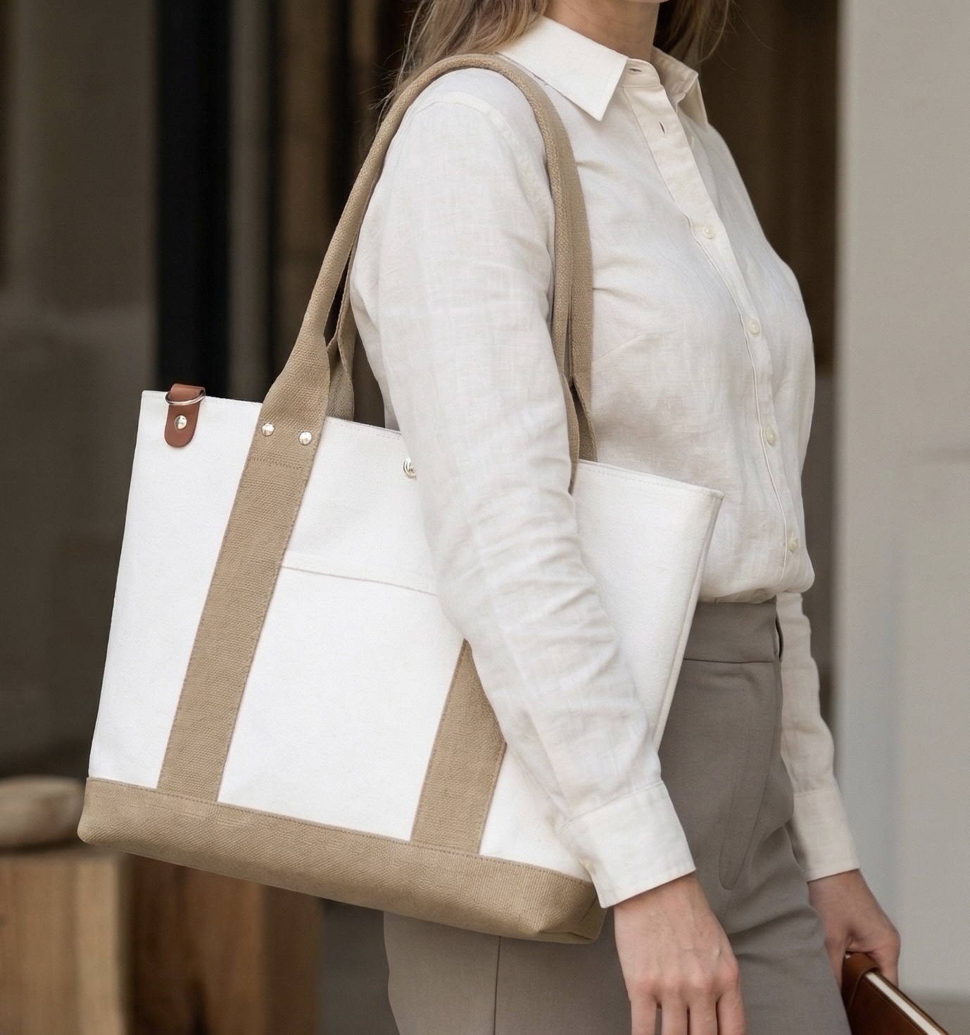 一布 帆布トートバッグ 着画